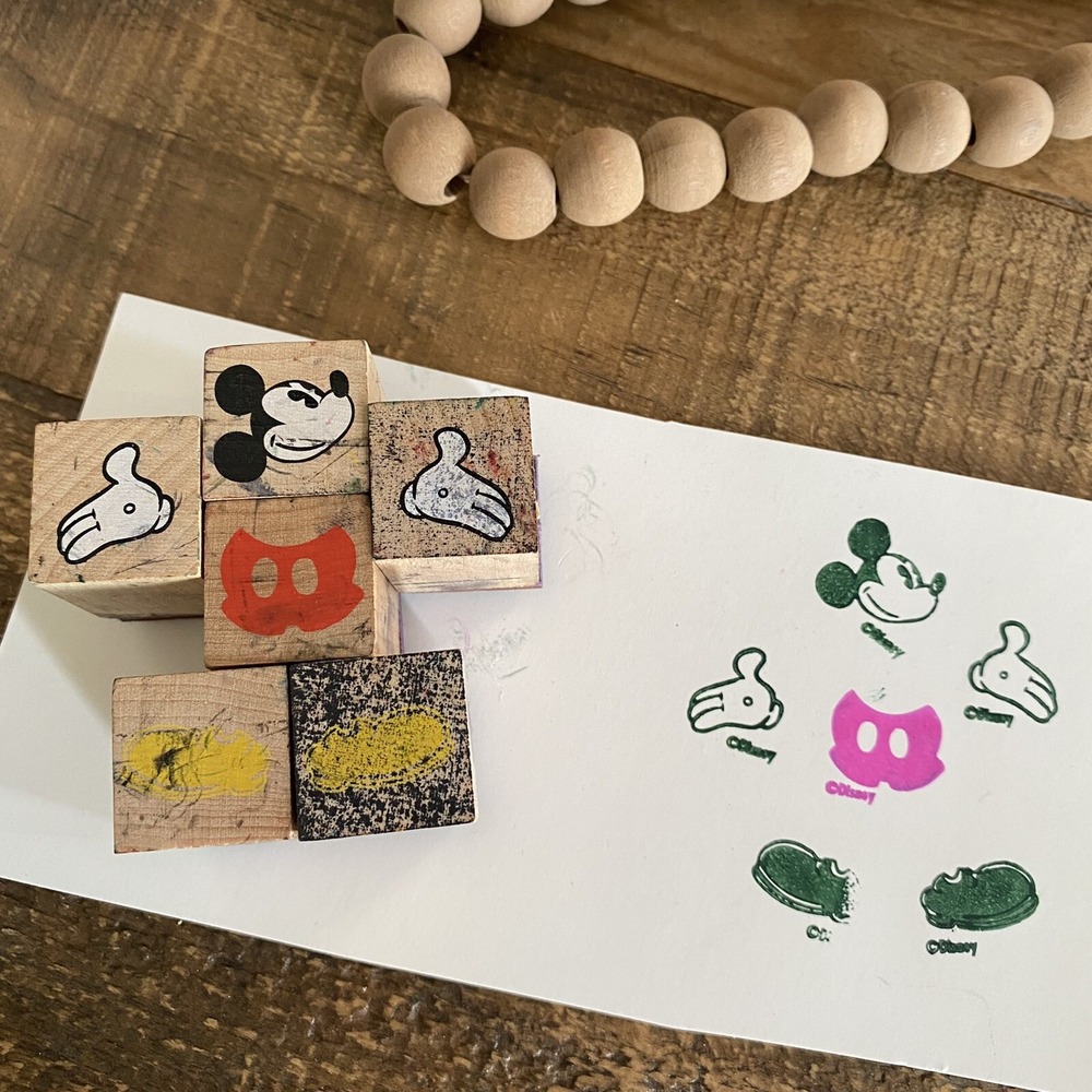Rare 1990s Vintage Disney MICKEY MOUSE Rubber Stamp Set HTF Gift Art Collectible